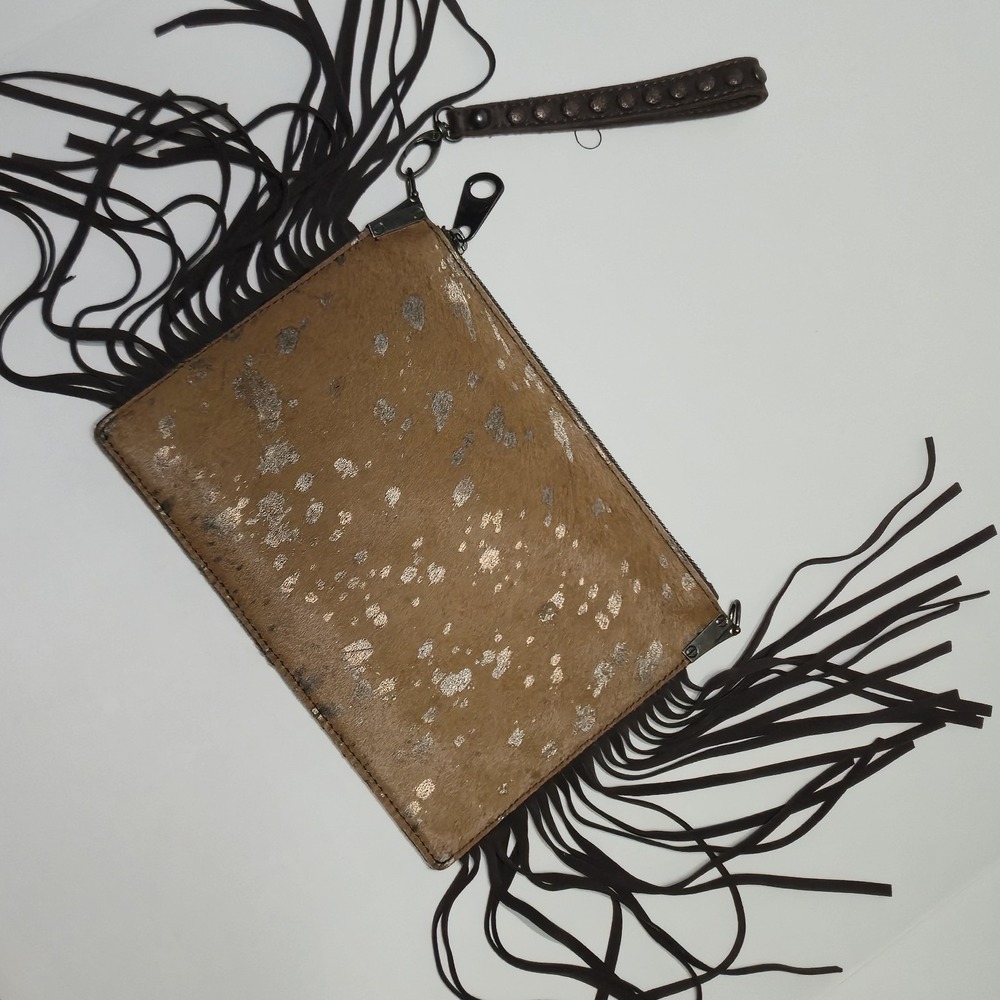 Montana West Hair-On Cowhide Fringe Crossbody Clutch Wristlet